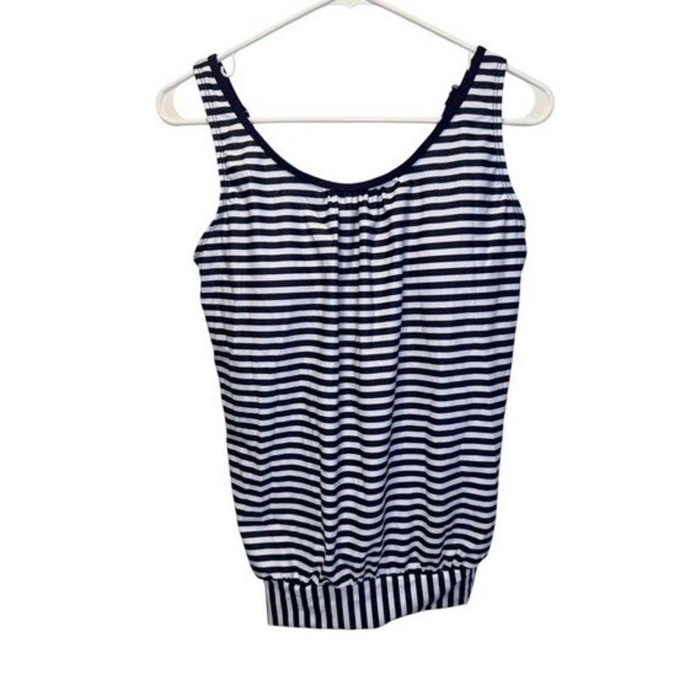 BikinX Womens Navy Blue White Striped Blouson Tankini Swim Top Size M NEW